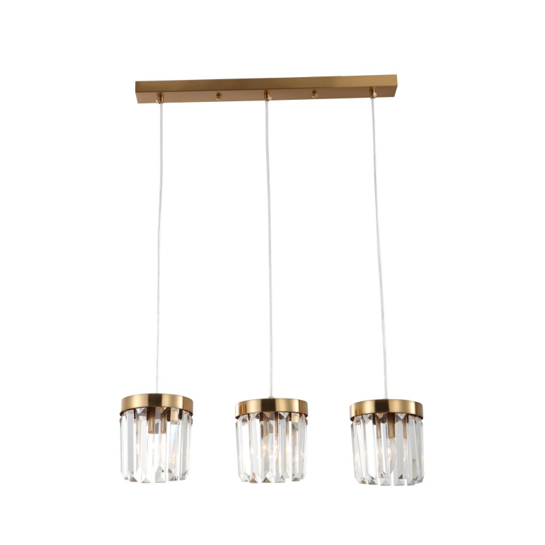 3-Light E14 szczotkowane mosiężne mosiężne wisiorek kryształowy