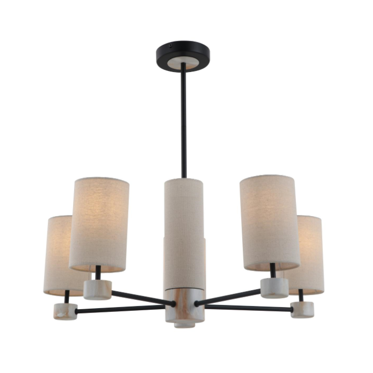 Metalowa lampa wisząca z 5 światłami, beżowym płótnem