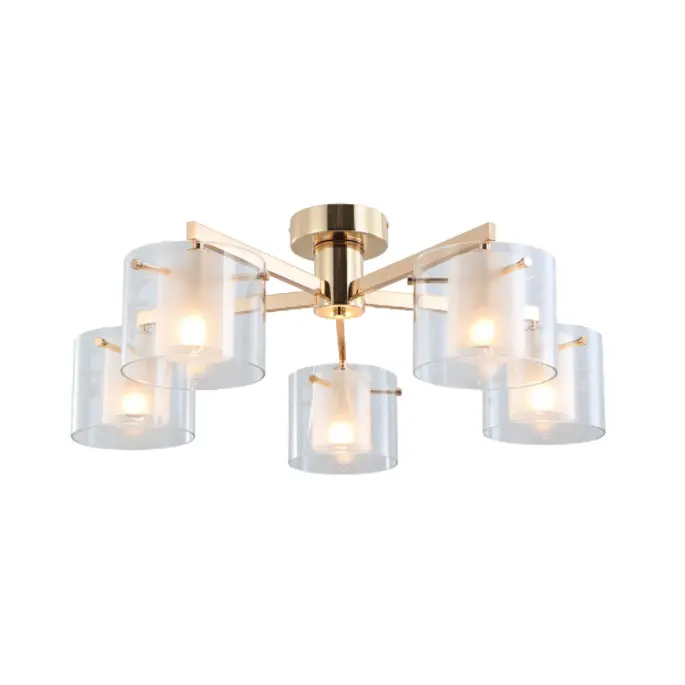 Złote podwójne szklanki 5 świateł Lampa sufitowa
