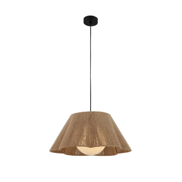 Lampa wisząca z liny konopnej i szklanego klosza