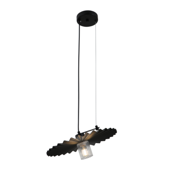 Minimalistyczna czarna lampa wisiorka z plisowanym odcieniem