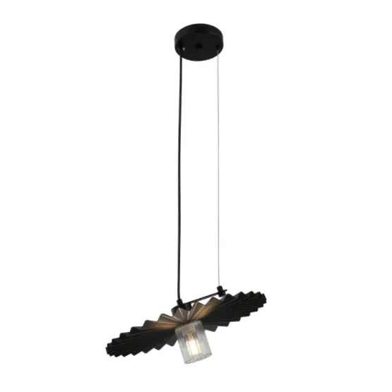 Minimalistyczna czarna lampa wisiorka z plisowanym odcieniem
