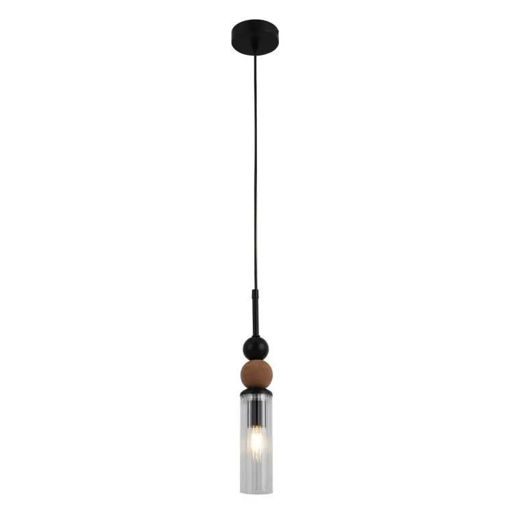 Minimalistyczna lampa wisząca z drewnianymi kulkami