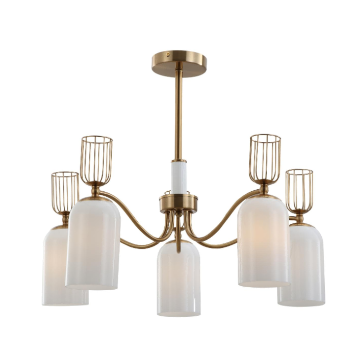 Retro 5-Light Milk White Glass Gold żyrandol