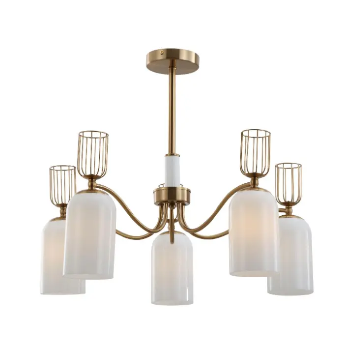 Retro 5-Light Milk White Glass Gold żyrandol